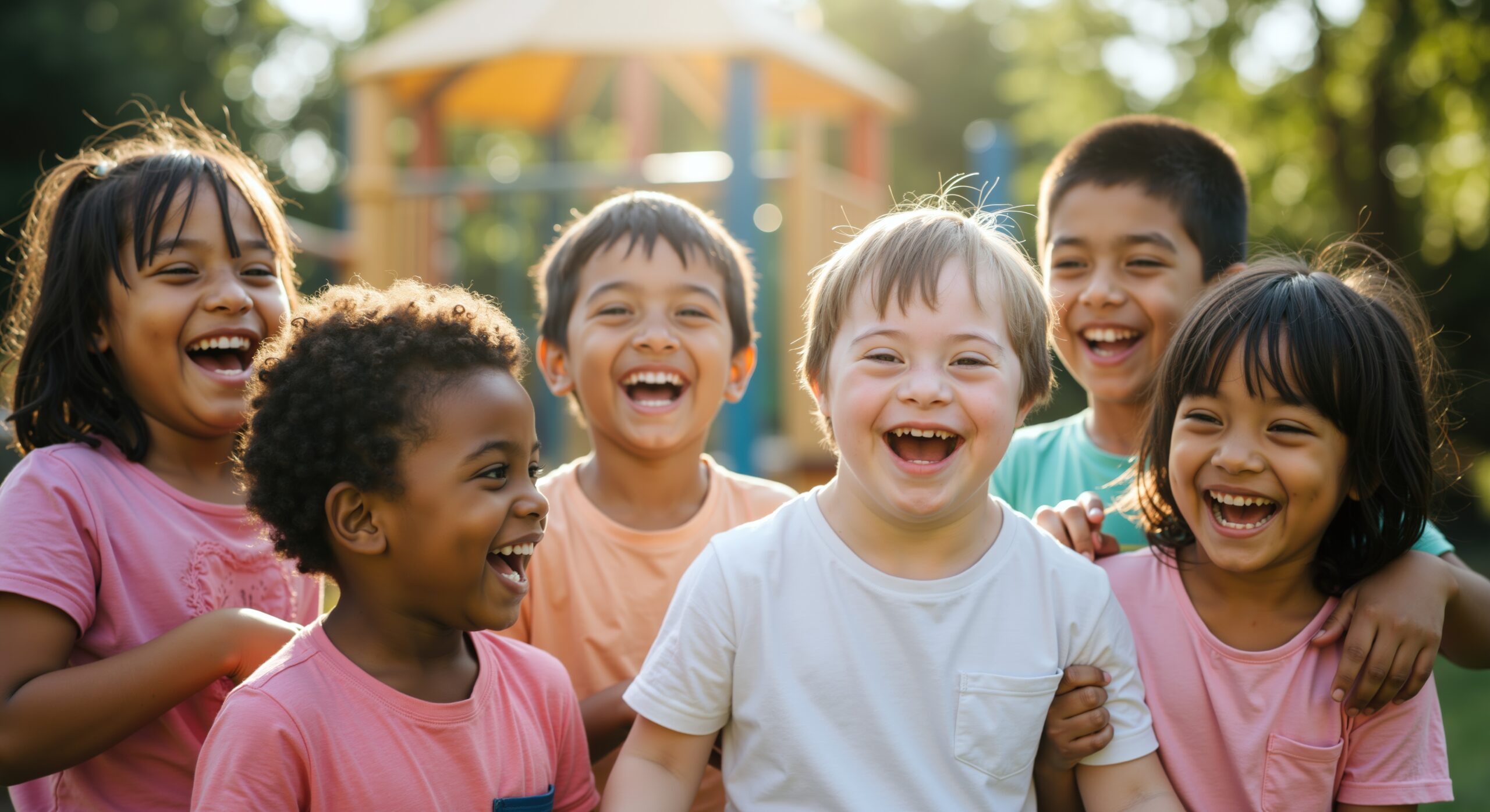 Happy children laughing together on a playground